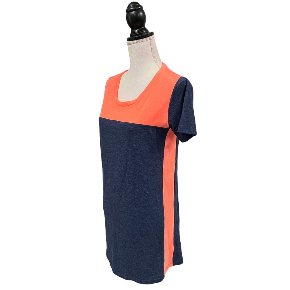 Zenana Color Block Tee Dress Blue Neon Orange S - Picture 4 of 6